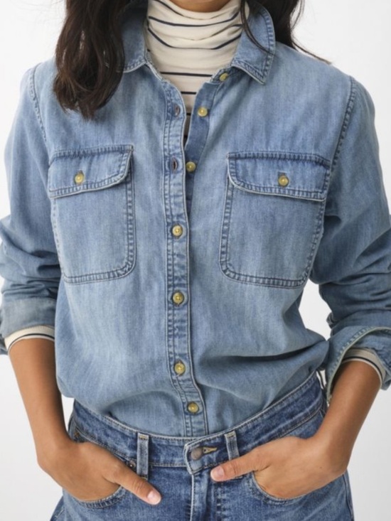 L.L. Bean Tops - Women's L.L. Bean Heritage Washed Denim Shirt, Long-Sleeve Size L
